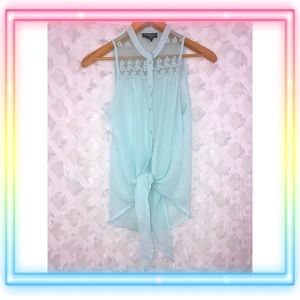 Sky blue pastel sheer top